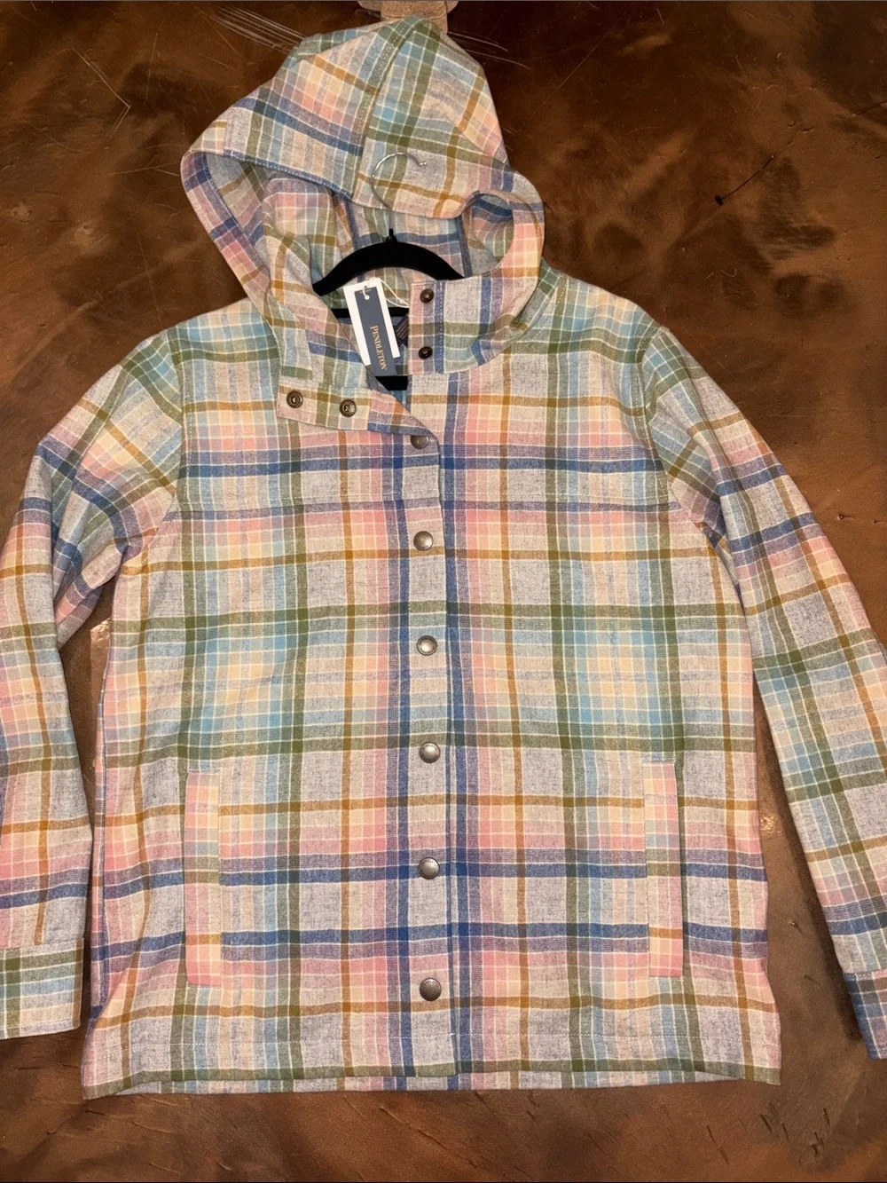 Pendleton virgin wool plaid hooded jacket w/pockets NWT Small $278 - Picture 2 of 5